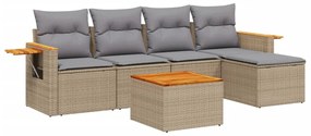 vidaXL 6 részes bézs polyrattan kerti ülőgarnitúra párnával
