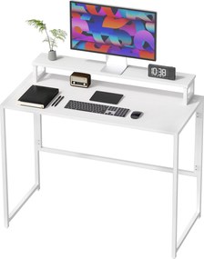 HOMCOM összecsukható számítógépasztal monitorállvánnyal, acél vázzal, 100 x 48 x 87,5 cm, fehér | Aosom