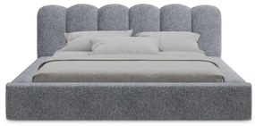 Sötétszürke kárpitozott ágyneműtartós franciaágy ágyráccsal 140x200 cm Mano – Makamii