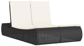 Fekete polyrattan dupla napozóágy párnával