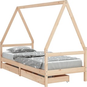 vidaXL tömör fenyőfa gyerekágy keret fiókkal 90x190 cm