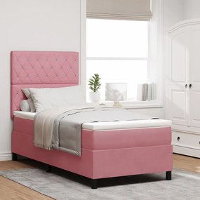 Boxspring Ágy Matraccal Rózsaszín Egyszemélyes Bársonyos