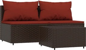 vidaXL 3 részes barna polyrattan kerti ülőgarnitúra párnával