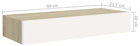 2 db tölgyszínű és fehér MDF fiókos fali polc 60 x 23,5 x 10 cm