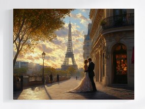 Vászonkép Canvas Párizs Város Eiffel-torony Pár Esküvő Szerelem 80x60