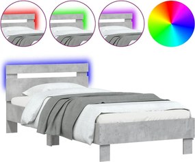 vidaXL betonszürke ágykeret fejtámlával és LED-világítással 90x190 cm