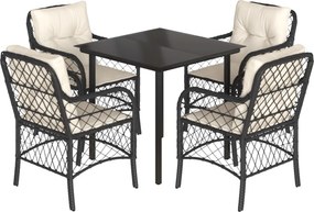 vidaXL 5 részes fekete polyrattan kerti étkezőgarnitúra párnákkal