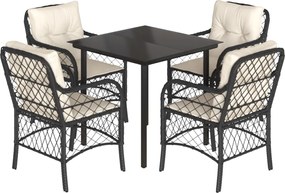 vidaXL 5 részes fekete polyrattan kerti étkezőgarnitúra párnákkal