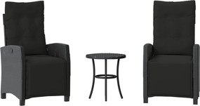 vidaXL 3 részes fekete polyrattan bisztrógarnitúra párnával
