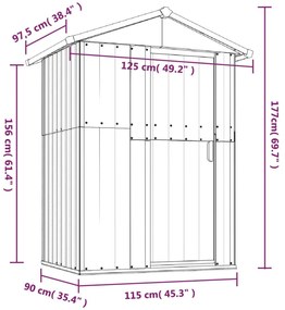 antracitszürke horganyzott acél kerti fészer 126x97,5x177 cm