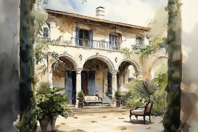 Vászonkép Canvas Ház Villa Kúria Udvar Terasz Olaszország 60x40