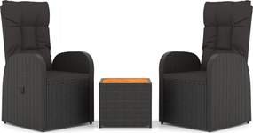 vidaXL 3 részes fekete polirattan/tömör akácfa kerti társalgógarnitúra