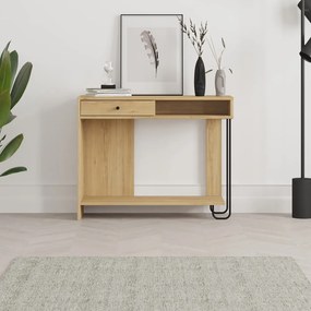 Natúr színű konzolasztal tölgyfa dekoros asztallappal 35x100 cm Saturne – Marckeric