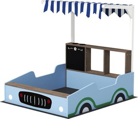 AIYAPLAY Homokozó Fedelettel 90 x 120 cm Tömör Fából Készült Gyerek Homokozó Padokkal, Krétatáblával, Virágládákkal, Konyhával, Homokozó Kültéri Erkél