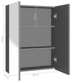 antracitszürke MDF tükrös fürdőszobaszekrény 60 x 15 x 75 cm