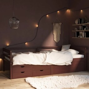 Sötétbarna fenyőfa ágykeret fiókokkal és szekrénnyel 90x200 cm