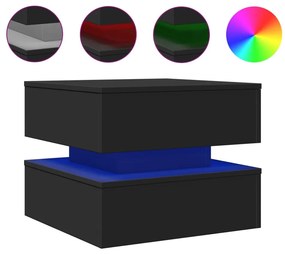 Fekete dohányzóasztal LED-lámpákkal 50 x 50 x 40 cm