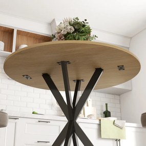 Kerek konyhaasztal, 80 cm, kompakt asztallap, forgácslap, fém, fehér tölgy fekete