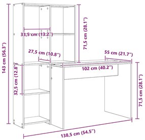 Asztal polcokkal tárolóval Régi fa 138.5 x 55 x 143 cm Faanyag