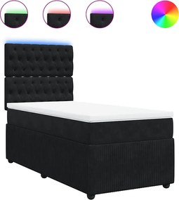 vidaXL fekete bársony rugós ágy matraccal 80 x 200 cm