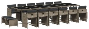 vidaXL 17 részes szürke polyrattan kerti étkezőgarnitúra párnával