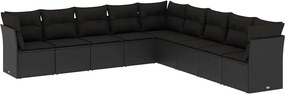 vidaXL 9 részes fekete polyrattan kerti ülőgarnitúra párnákkal