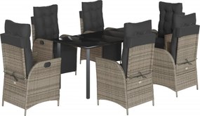 vidaXL 7 részes szürke polyrattan kerti étkezőgarnitúra párnával