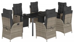 vidaXL 7 részes szürke polyrattan kerti étkezőgarnitúra párnával