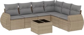 vidaXL 7 részes bézs polyrattan kerti ülőgarnitúra párnákkal