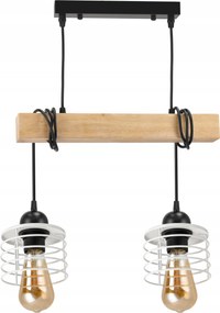 Mennyezeti Lámpa Függő Led Fa Gerenda 2x E27 Csillár Rugó Fehér