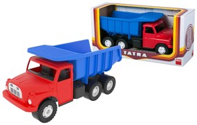 Autó Tátra 148 műanyag 30cm piros kék billenő kamion A dobozban