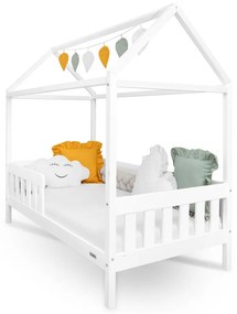 Gyermek ház alakú ágy korláttal és ágyráccsal New Baby CASTELLO 160x80 cm fehér