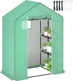 Outsunny Üvegház Rolós Ajtóval, Ablakkal, Polcokkal, Télálló Acélkeretes Üvegház Erkélyre, Kertbe, Paradicsomház 143 x 74 x 190 cm, Paradicsom Üvegház