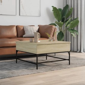 Sonoma tölgy szerelt fa és fém dohányzóasztal 80 x 80 x 45 cm