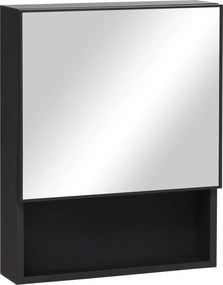 kleankin Fürdőszobai Tükörszekrény, Tükörajtós Fürdőszobai Szekrény, 2 Belső Polccal és 1 Nyitott Polccal, Fali Szekrény, Fekete, 46 x 13,5 x 58 cm |