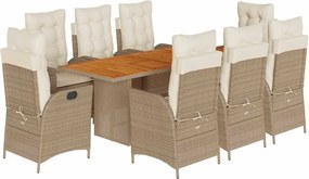 vidaXL 9 részes bézs polyrattan kerti étkezőgarnitúra párnákkal