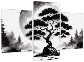 Kép – Fekete-fehér bonsai (90x60 cm)