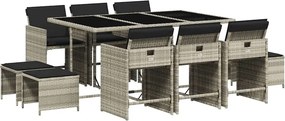 vidaXL 11 részes világosszürke polyrattan kerti ülőgarnitúra párnákkal