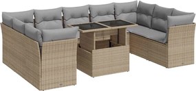 vidaXL 10 részes bézs polyrattan kerti ülőgarnitúra párnával