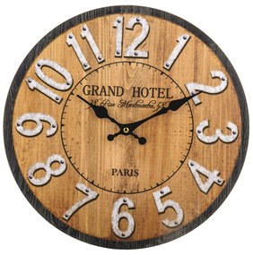 Grand Hotel Paris fa hatású erezett barna kerek kvarc falióra arab számokkal 34x34x2,5cm