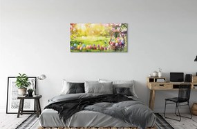Üvegképek Kosár tojás virág rét 120x60cm
