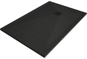 Mexen, Mexen Stone+ brodzik kompozytowy prostokątny 140 x 80 cm, czarny, maskownica czarna - 44708014-B