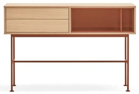 Yoko téglavörös konzolasztal tölgyfa dekorral - Teulat