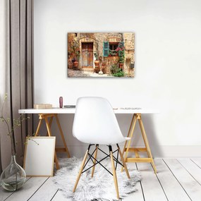 Vászonkép 60x40 Kőház virágokkal többpaneles kép egy hangulatos otthonhoz