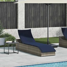 Összecsukható napozóágy párnával és tárolóval szürke polyrattan
