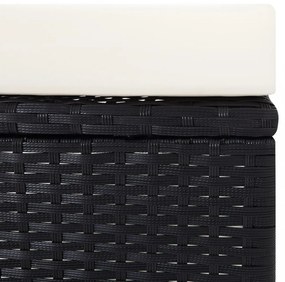3 részes fekete polyrattan kerti bútorszett párnákkal