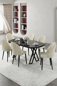 Kaye étkezőgarnitúra, fekete márvány-krém, 168 cm – TR240CHR2833