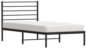 fekete fém ágykeret fejtámlával 90 x 200 cm