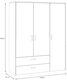 URO gardróbszekrény 152x190 cm, artisan tölgy/fehér