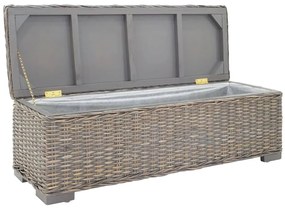 szürke natúr kubu rattan és tömör mahagóni fa tárolódoboz 110 cm